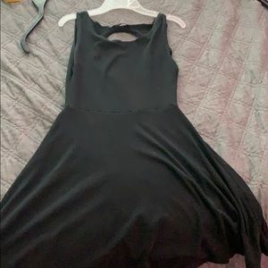 black mini dress with open back